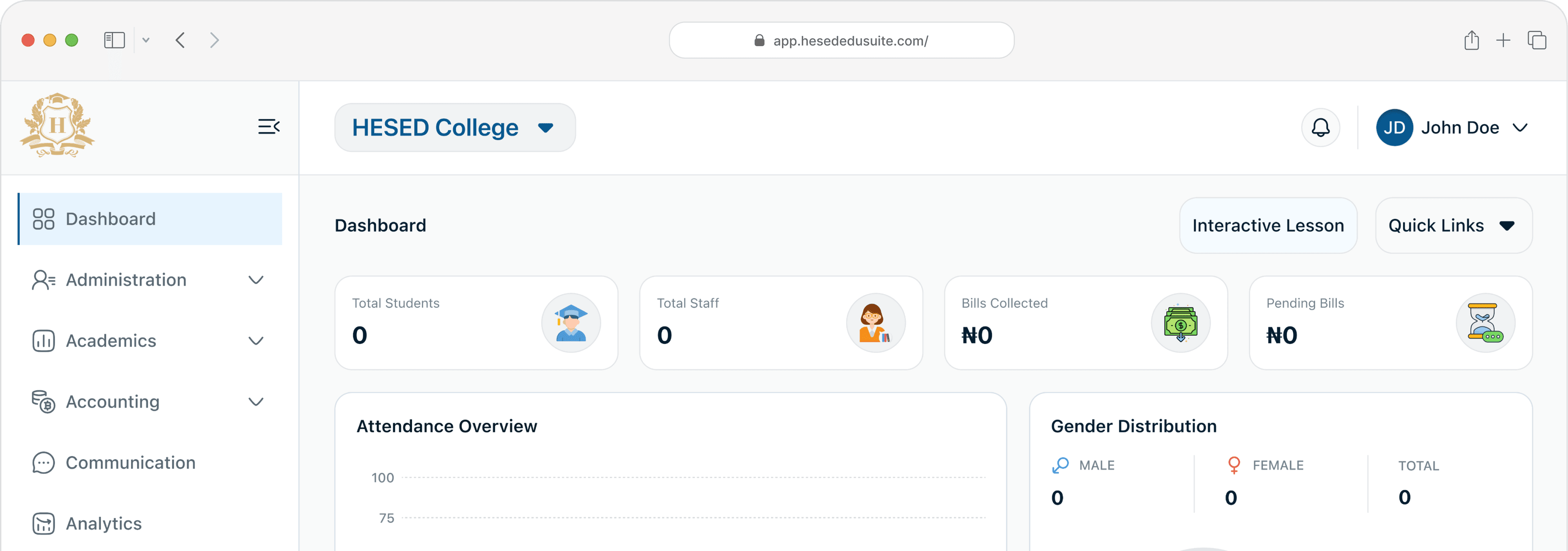 HESED Edusuite dashboard preview