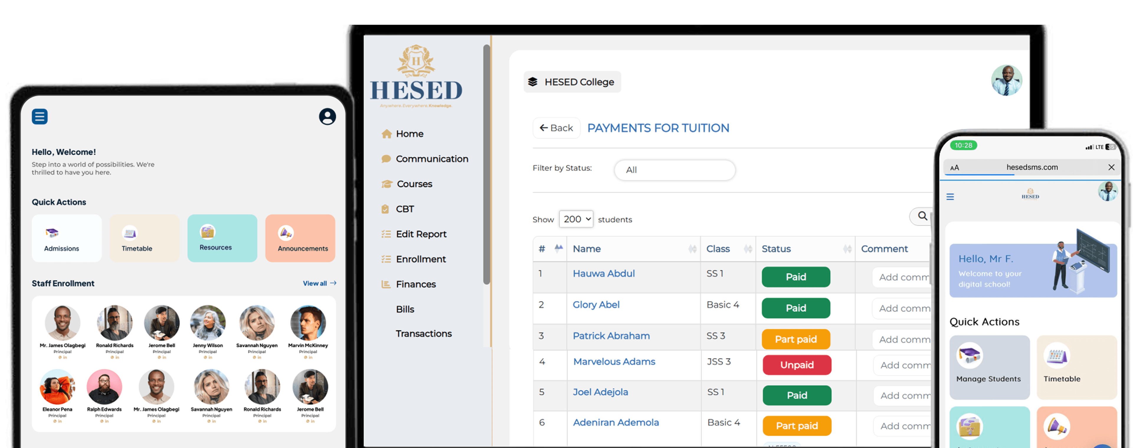 HESED Platform on multiple devices - mobile, tablet, and desktop