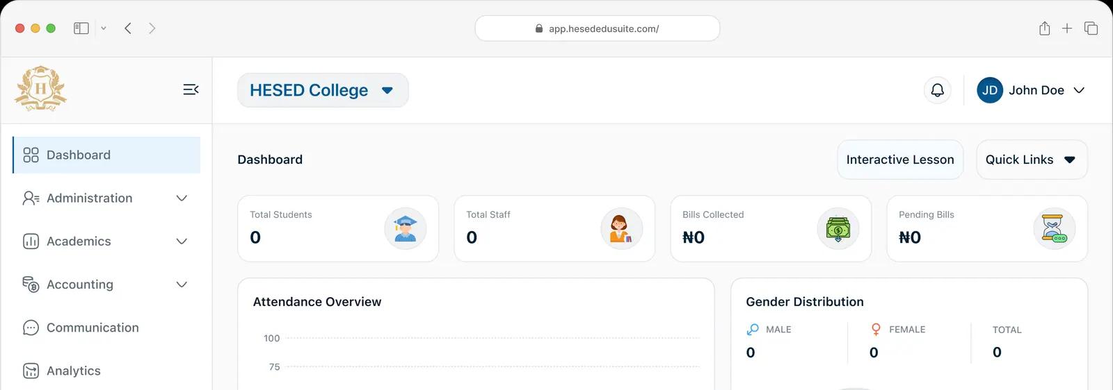 HESED Edusuite dashboard preview